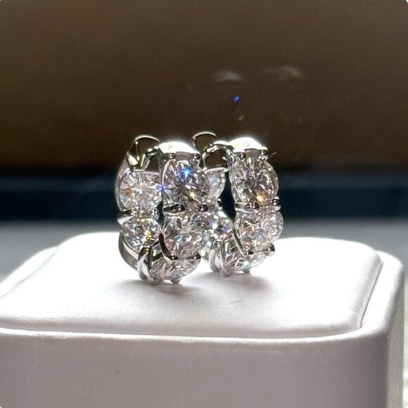 8.00 CTW Large Certified VVS1 Clarity Moissanite Hoop Earrings Huggies - Picture 1 of 8